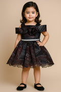 Girl Elegant Black & Maroon Party Dress